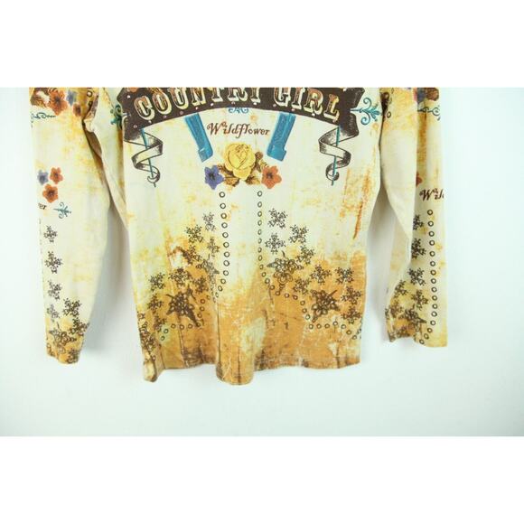 Vintage M Top Y2K 90s Western Cowgirl Allover Print Rodeo Boho Floral Sequins - Picture 6 of 9